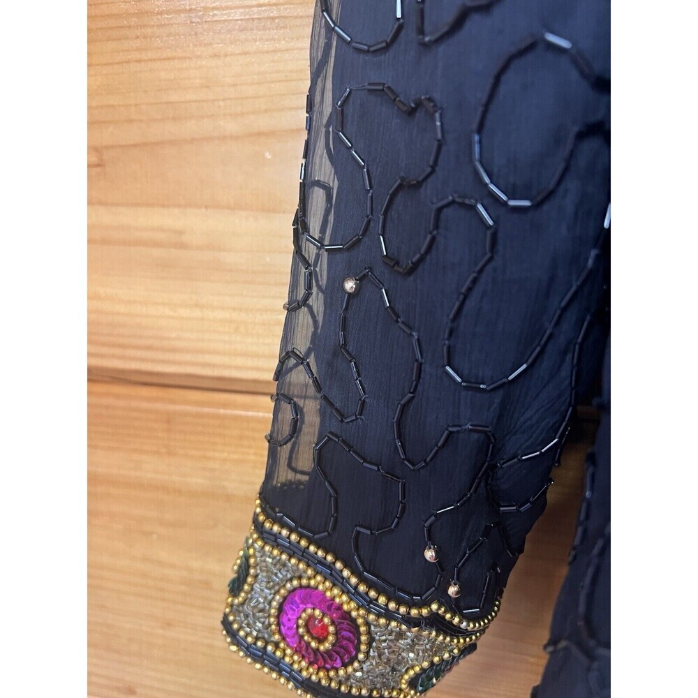 Vintage Laurence Kazar New York Beaded Jacket M Black & Gold With Multicolored - Picture 7 of 7